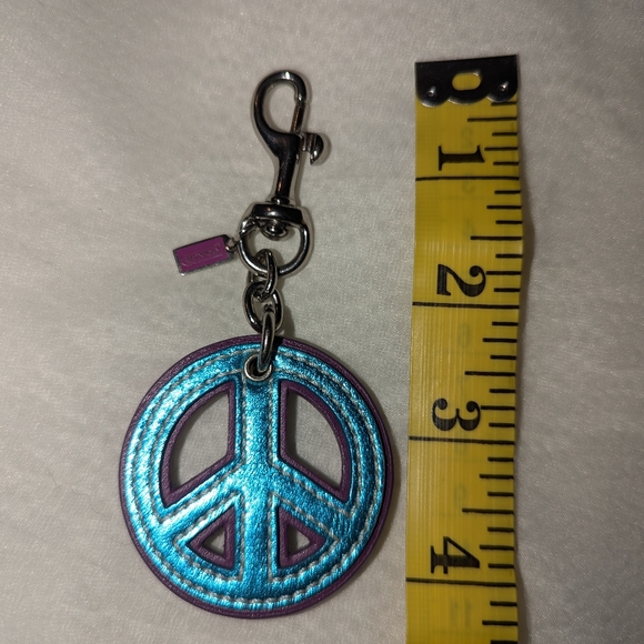 Coach Peace Symbol Metallic Bag Charm Pink and Teal EUC - Picture 3 of 3